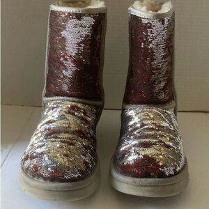 RARE Multicolor Sequined Classic Short Ugg Boot In Silver Green Red Discontinued